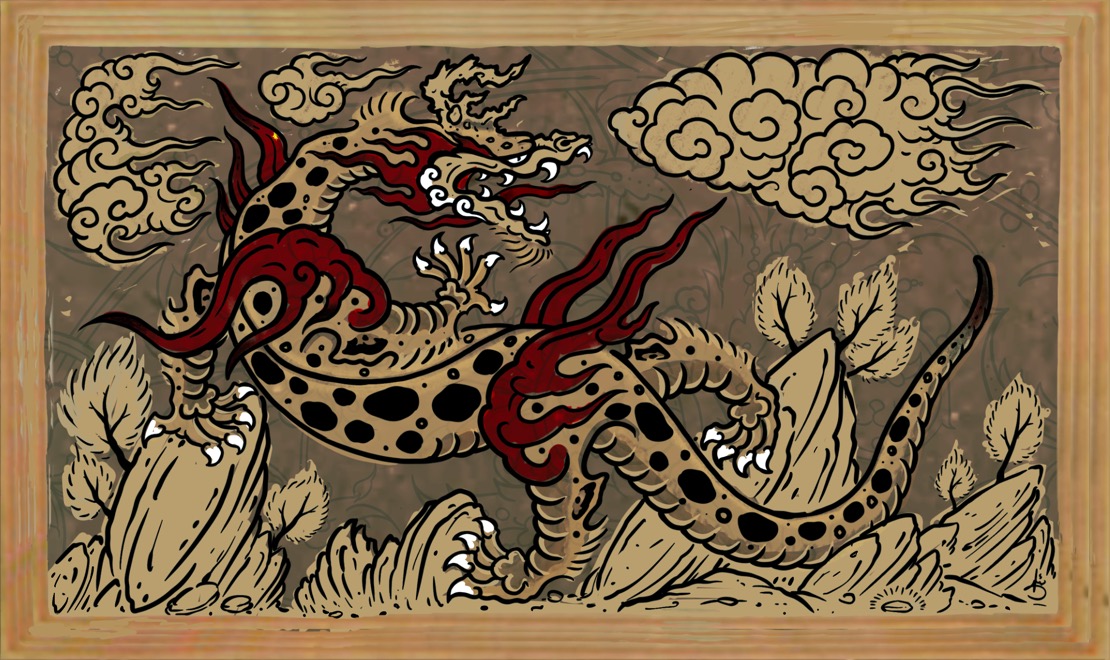 Shervin tattoo business card — hand-drawn Persian dragon illustration